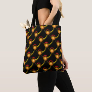 Tote Bag ECLIPSE Sphères fractales violentes Noir Jaune Rou