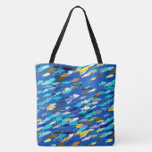Tote Bag École de poisson, bleu foncé, blanc et turquoise (Dos)