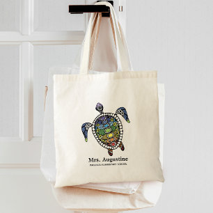 Tote Bag Ecole d'enseignant personnalisée Chakras Turtle