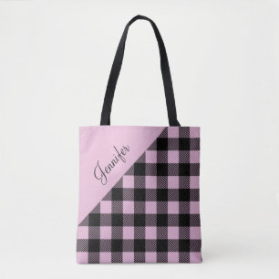 Tote Bag Écossais rose moderne personnalisé