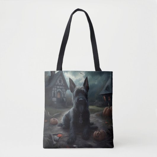 Tote Bag Ecosse Terrier Citrouille Halloween effrayant (Devant)