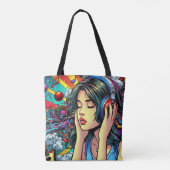 Tote Bag Écouter de la musique sur les écouteurs Psychédéli (Dos)