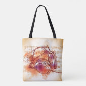 Tote Bag Écouteurs sur un arrière - plan et des notes (Dos)