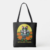 Tote Bag écrire modifier répéter Halloween Chat (Dos)