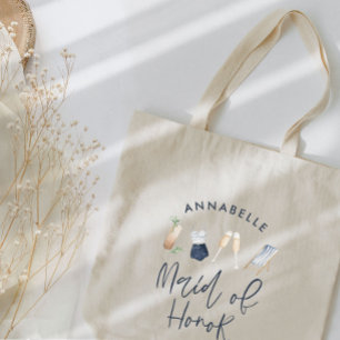 Tote Bag Écriture cocktail moderne fille bleue demoiselle d