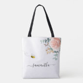 Tote Bag Écriture de nom floral rose d'abeille (Dos)