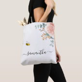 Tote Bag Écriture de nom floral rose d'abeille (De près)