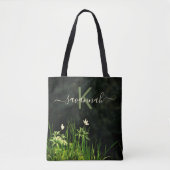 Tote Bag Écriture de nom monogramme fleur sauvage noir blan (Devant)
