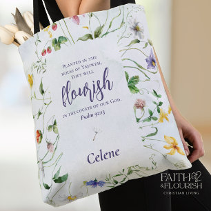 Tote Bag Écriture Fleur sauvage aquarelle personnalisée