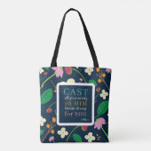 Tote Bag Écriture florale 1 Pierre 5:7 (Dos)