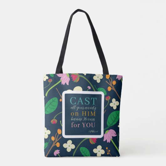 Tote Bag Écriture florale 1 Pierre 5:7 (Dos)