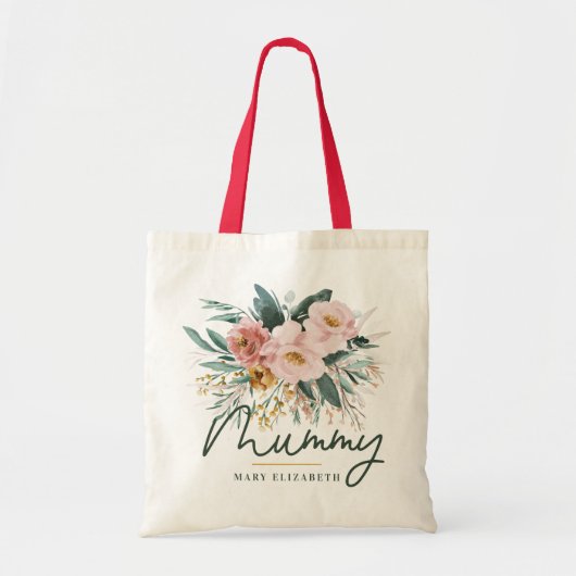 Tote Bag Écriture florale aquarelle moderne élégante momie (Devant)