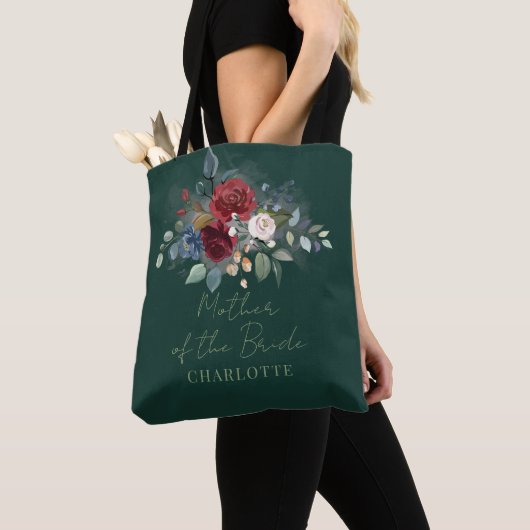 Tote Bag Écriture Florale Mère de la Mariée Mariage (De près)