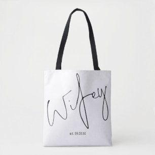 Tote Bag Écriture manuscrite Wifey Mariage Date Keepsaké