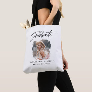 Tote Bag Écriture moderne noir blanc photo élégante graduat