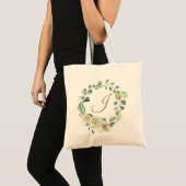 Tote Bag Écriture Monogramme Couronne Florale Rose Crème Ma (Devant (produit))