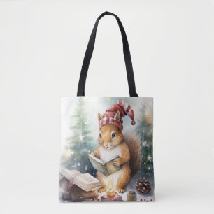 Tote Bag Écureuil de Noël lisant