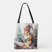 Tote Bag Écureuil de Noël lisant (Dos)