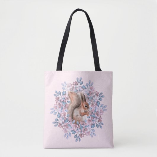Tote Bag Écureuil et fleurs (Devant)