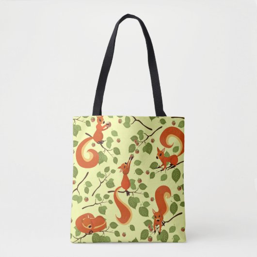 Tote Bag Écureuil rouge dans des branches noisettes. (Devant)