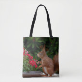 Tote Bag Écureuil rouge et blanc avec Fleur rouge Bush (Devant)