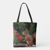 Tote Bag Écureuil rouge et blanc avec Fleur rouge Bush (Dos)