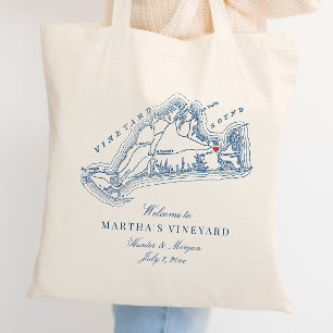 Tote Bag Edgartown MA Cadeau de Mariage Bleu Marine Bienven