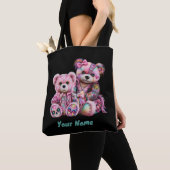 Tote Bag Edgy Too Punk Oursons Roses (De près)