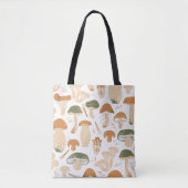 Tote Bag Edible Mushrooms seamless pattern. Linocut old sty (Devant)