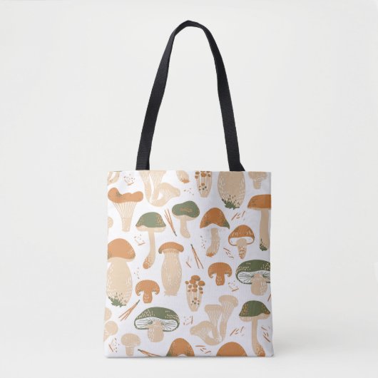 Tote Bag Edible Mushrooms seamless pattern. Linocut old sty (Devant)