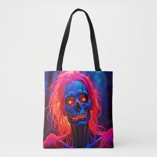Tote Bag Eerie Skeleton avec conception de cheveux roses (Devant)
