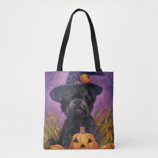 Tote Bag Éffrayant Affenpinscher Halloween sorcière et Citr (Devant)