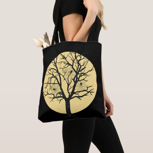 Tote Bag Éffrayant Arbre à araignée Halloween Big Moon Trea (De près)