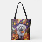 Tote Bag Éffrayant Bichon Frise Halloween sorcière et Citro (Dos)