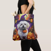 Tote Bag Éffrayant Bichon Frise Halloween sorcière et Citro (De près)