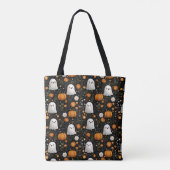 Tote Bag Éffrayant Cute Ghost & Motif Citrouille Halloween (Dos)