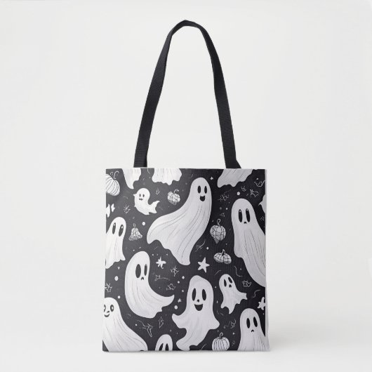 Tote Bag Éffrayant Ghost Halloween noir blanc (Devant)