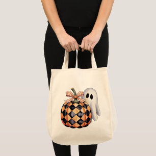 Tote Bag Éffrayant Ghost Peek Halloween T-Shirt, Checkere