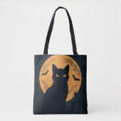 Tote Bag Éffrayant Halloween Chat noir Silhouette Pleine lu (Devant)