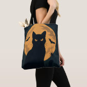 Tote Bag Éffrayant Halloween Chat noir Silhouette Pleine lu (De près)