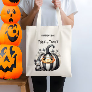 Tote Bag Éffrayant Halloween Kitten Noir Citrouille rayé