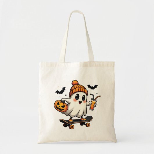 Tote Bag Éffrayant Halloween Patinage Citrouille Fantôme ép (Devant)