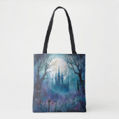 Tote Bag Éffrayant Haunted Castle Pleine lune Bleu Hallowee (Devant)