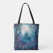 Tote Bag Éffrayant Haunted Castle Pleine lune Bleu Hallowee (Dos)