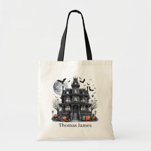 Tote Bag Éffrayant Haunted House ajouter nom secret traitem (Devant)