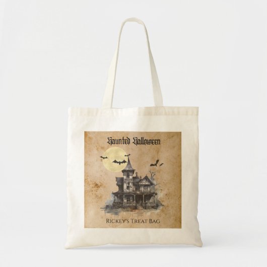 Tote Bag Éffrayant Haunted Trick ou traitement Halloween (Devant)