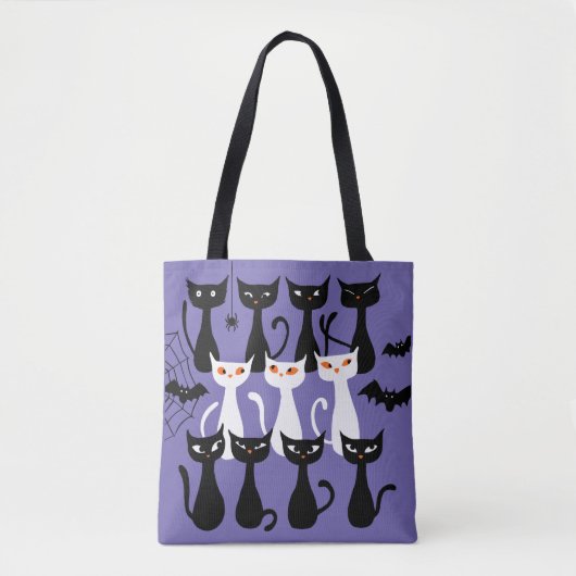 Tote Bag Éffrayant mignon chats noirs moderne Halloween (Devant)