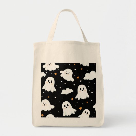 Tote Bag Éffrayant mignon Halloween Ghost Nuageux Star Sky (Devant)