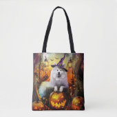 Tote Bag Éffrayant Samoyed Chien Halloween sorcière et Citr (Devant)
