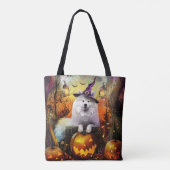 Tote Bag Éffrayant Samoyed Chien Halloween sorcière et Citr (Dos)